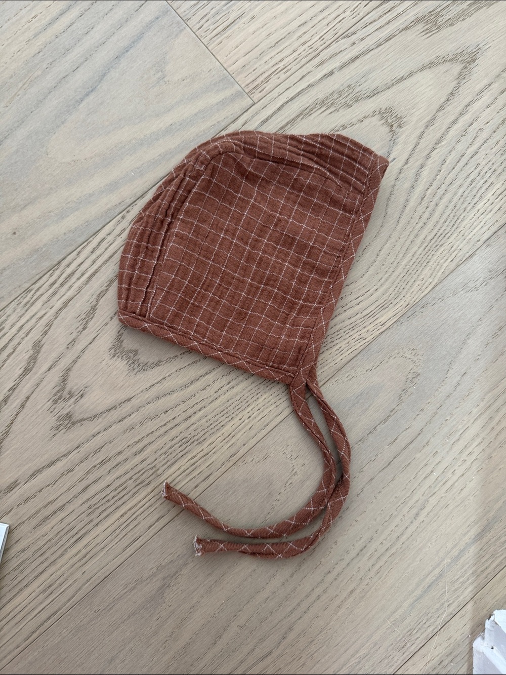 Quincy Mae Rust Check Cotton Bonnet 12-24months